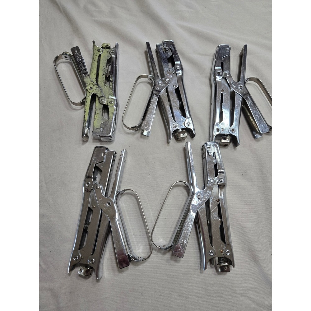 Lot of 5 Vintage Ace Clipper Model 700 Plier Staplers Chrome Steel Industrial